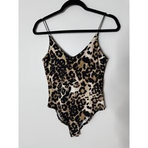 Women's Strappy Animal Leopard Print Going Out Top Bodysuit XS Mob Wife Y2K
